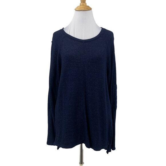 Michael Stars Oversized Sweater Womens S Small Navy Blue Elbow Patch Double Slit - Picture 1 of 14